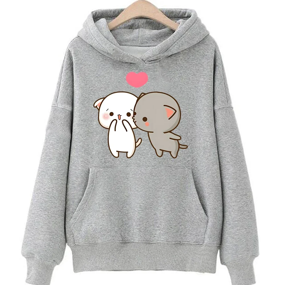 Peach And Goma Mochi Cute Cat Cartoon Print Clothing Plus Size Hoodie Men Women Couple Sweatshirts Long Sleeve Fmeale Streetwear