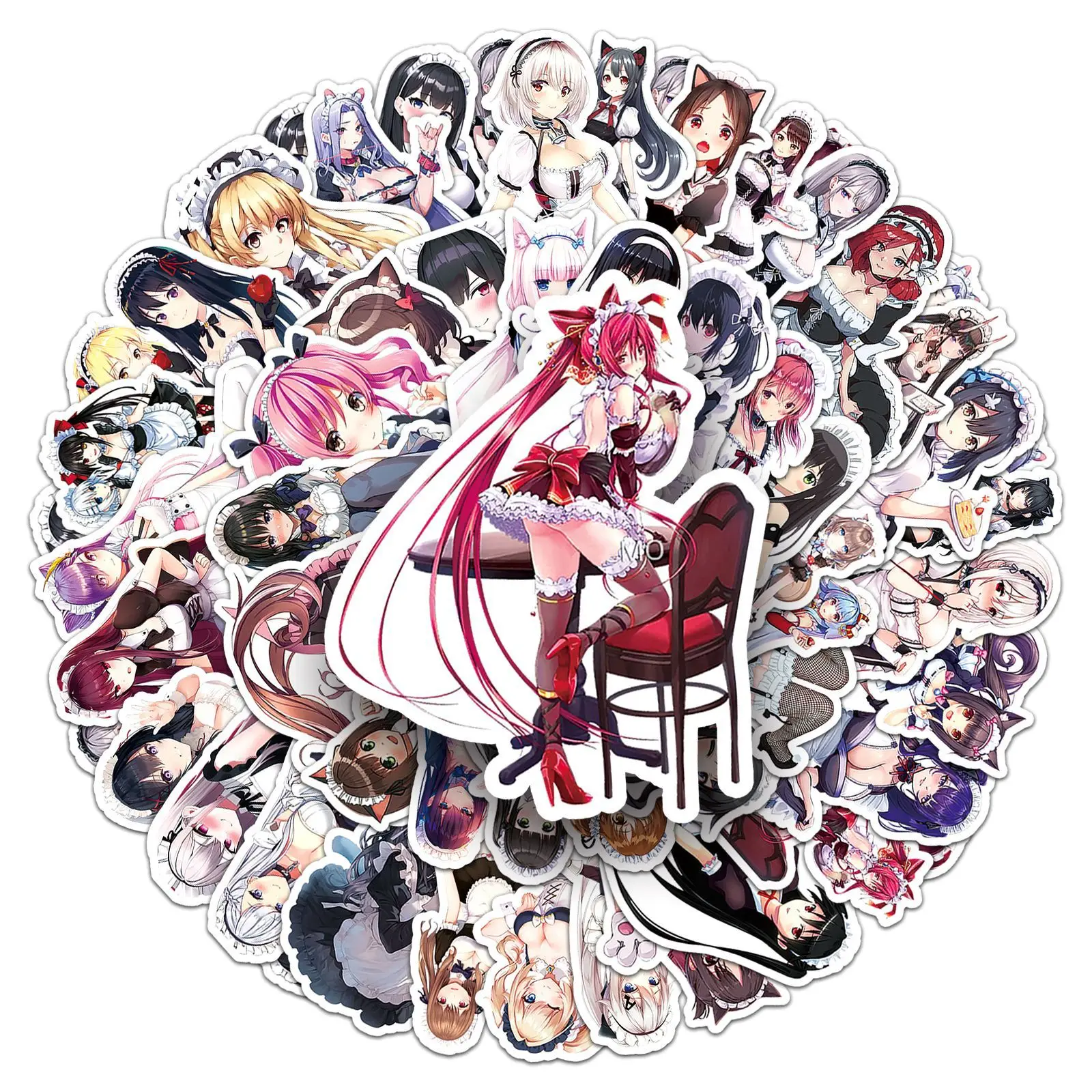 50 pegatinas de anime Waifu para botella de agua, laptop, termos, funda de teléfono, álbum de recortes, scooter, bicicleta, regalos de vacaciones