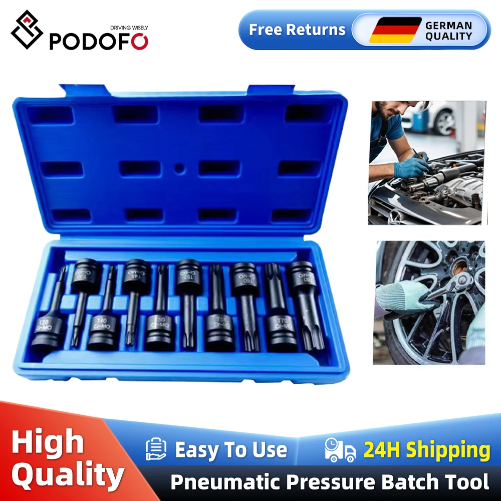 Podofo 10 pièces 1/2 pouces entraînement Impact Torx Star Bit douilles ensembles T20-T80 douilles ensemble d'outils à main en métal pour clé à tête carrée