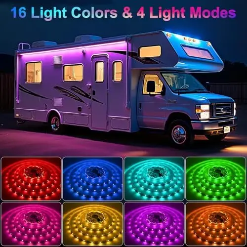 

16.4FT RV Awning Lights 12V Multicolor LED Strip with Remote, Waterproof for Camper, Travel Trailer, Food Truck