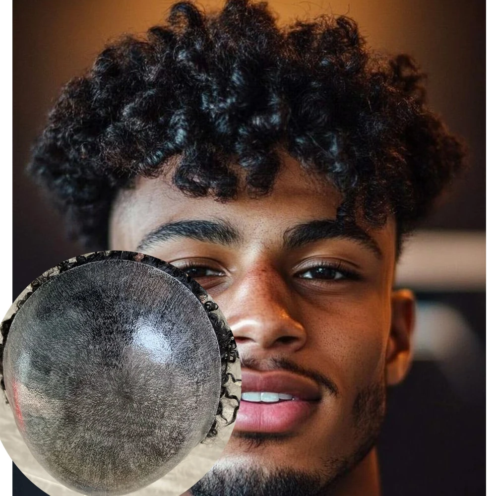 

8 мм Кудрявые вьющиеся афро мужские парики Черные 100% человеческие волосы Мужской парик Тонкая микрокожа Прочный ПУ плетение Американский африканский протез Unit