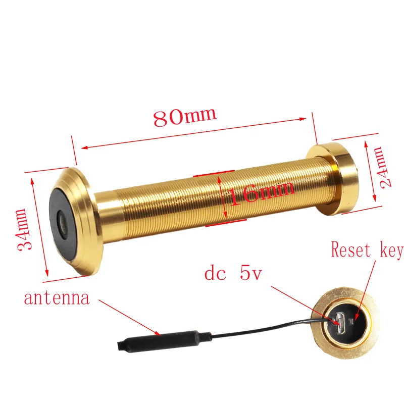 Mini Peephole WiFi Câmera IP Sem Fio, 1080P, 2MP, Cartão TF, IR, Porta de Áudio, Eye Hole, Grande angular, Gold Sliver, P2P, V380 Pro