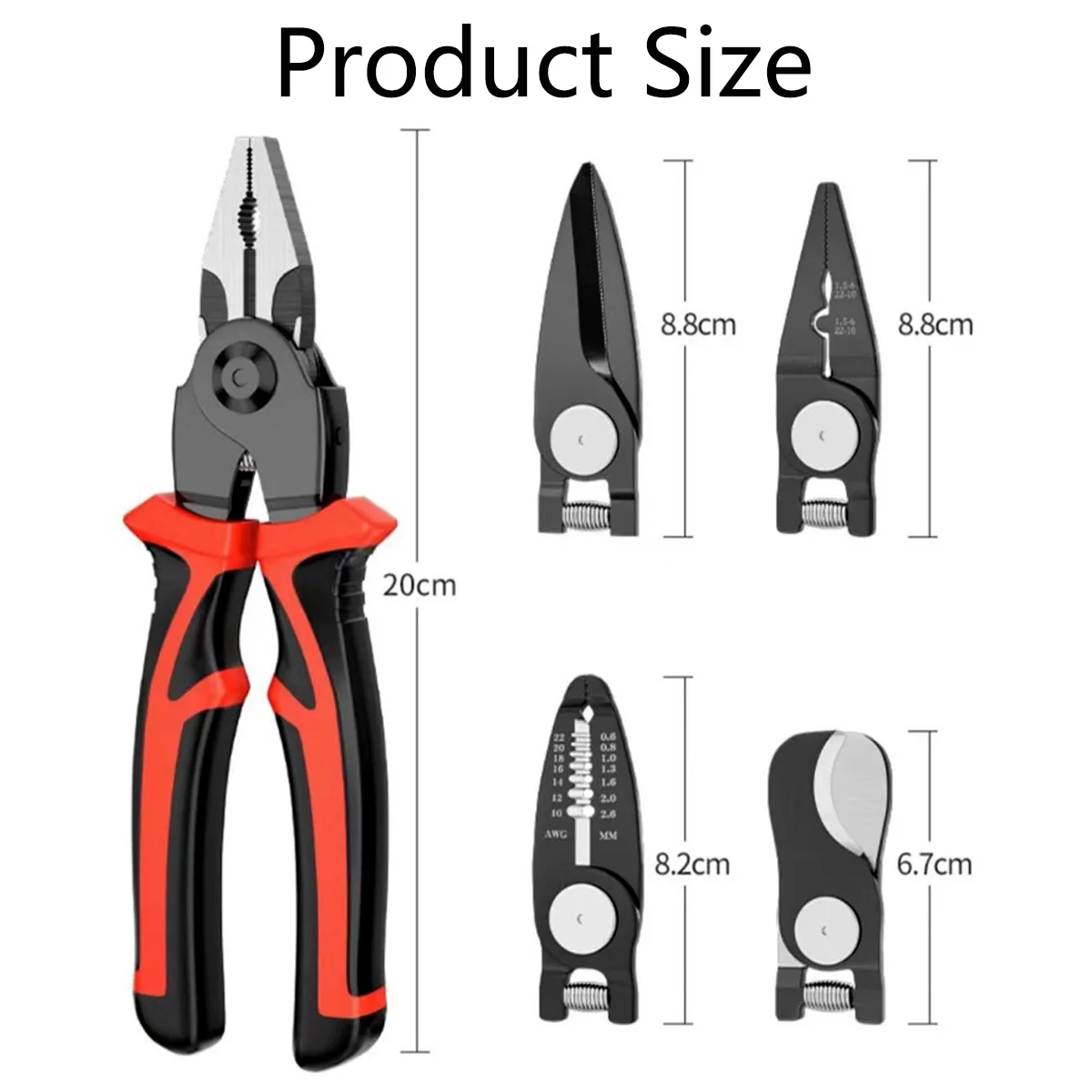 5-in-1 Multi-functional Pliers Set,Interchangeable Plier Heads Steel Wire Pliers,Wire Stripper,Cable Clamp,Crimping Pliers