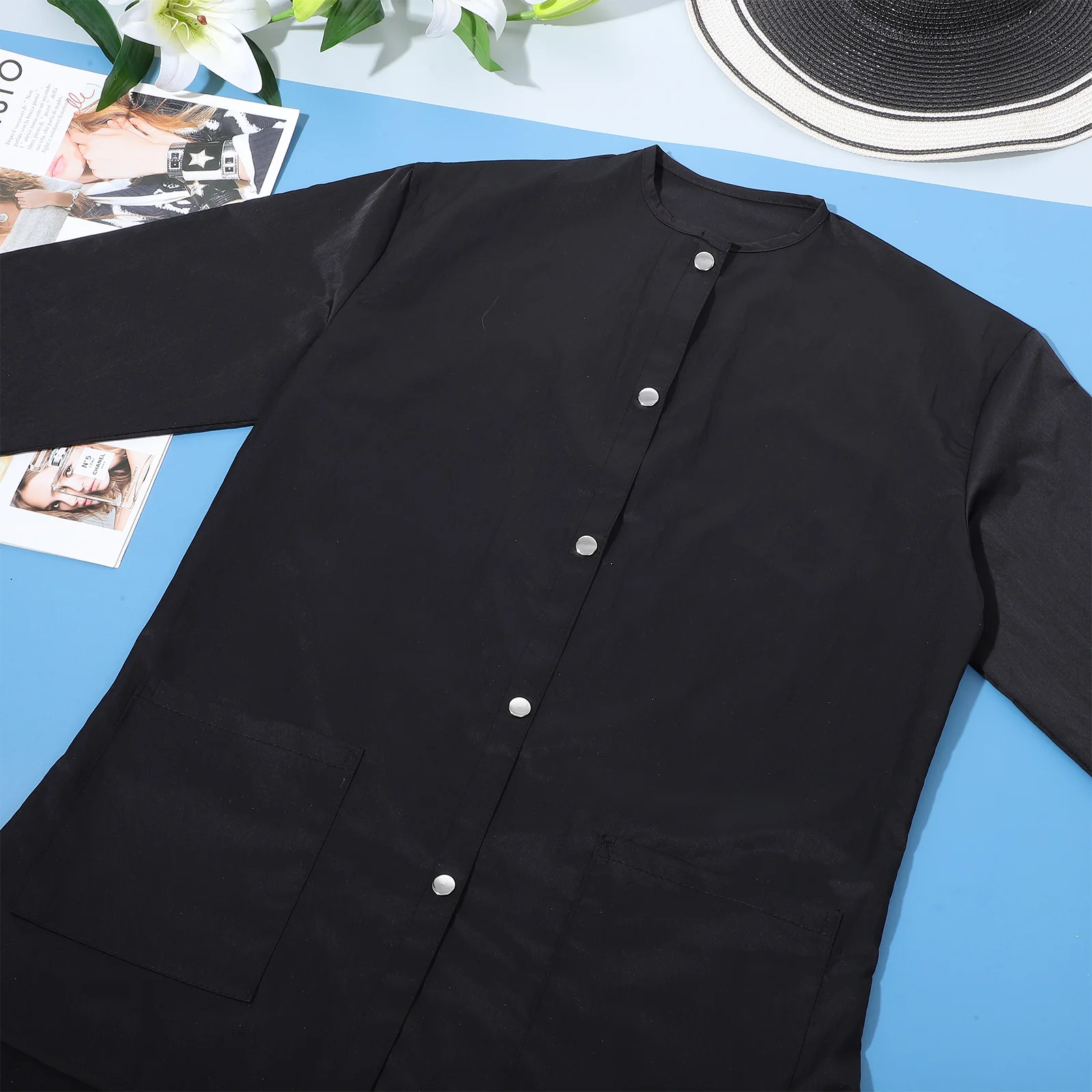 Long Sleeve Work Clothes Salon Smocks Hairdresser Uniform Lightweight Black for Coffee Shop Beauty Salon Labor