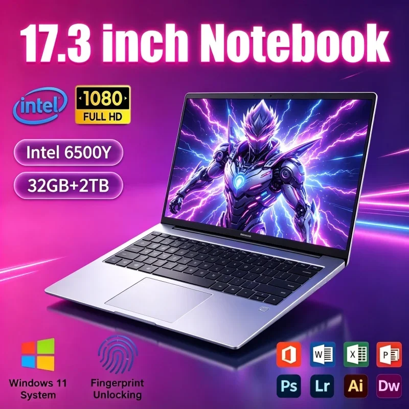 17.3 Inch Computer Notebook Intel 6500Y 32GB RAM 2TB SSD Windows 11 Fingerprint Unlock Laptop For Home Entertainment