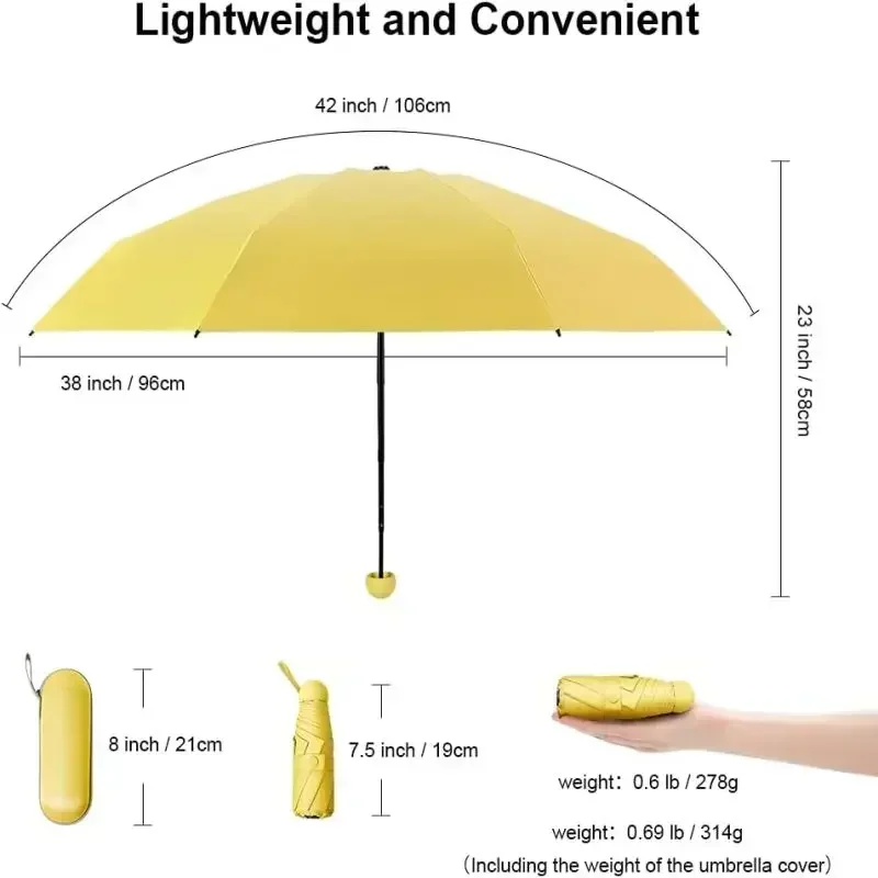 Mini Sunshine Umbrella Pocket, Small and Handy, 50% Folded, UV Resistant Pocket Umbrella with Black Glue Sunshade and Sunscreen