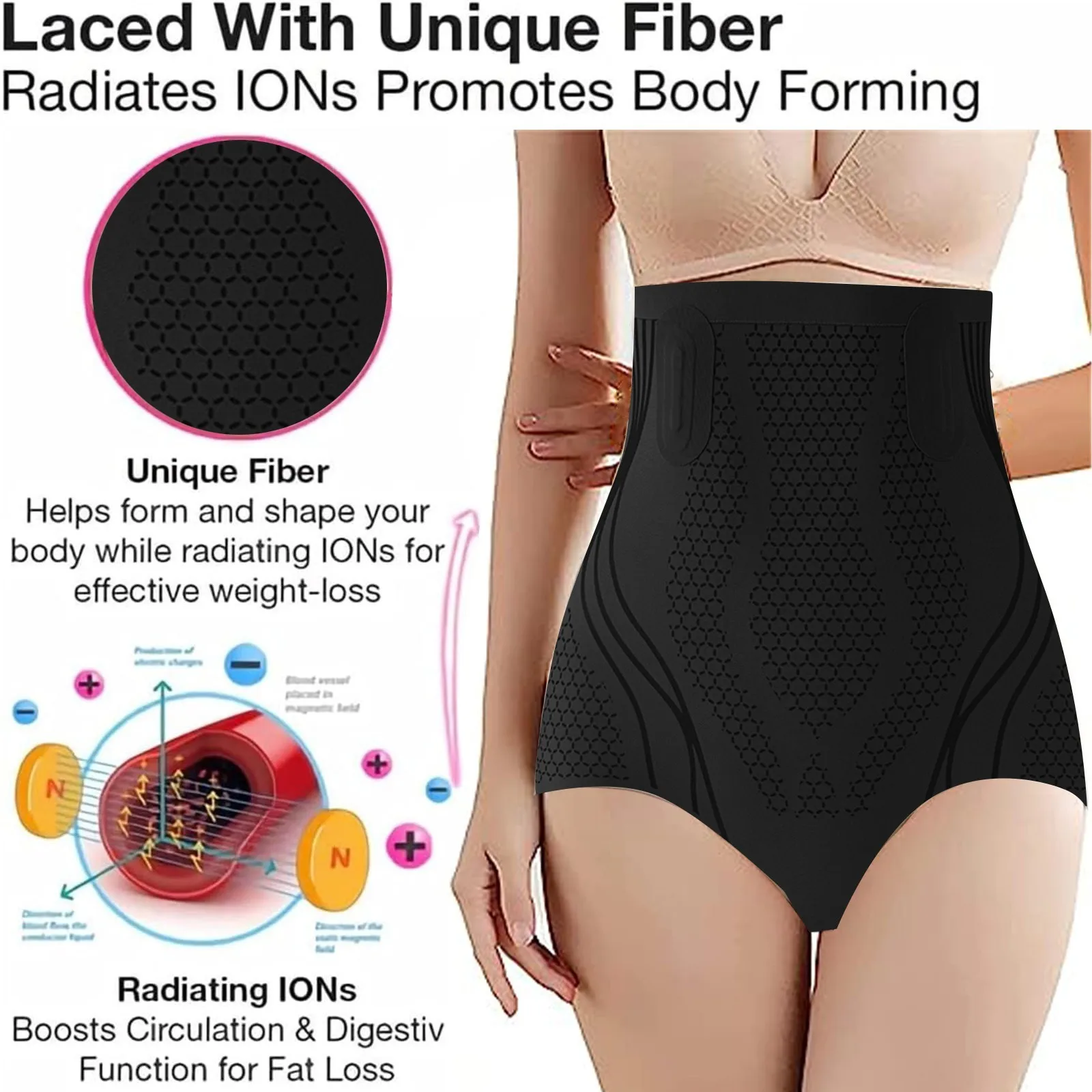 2023 Summer Ionstech Unique Fiber Restoration Shaper Negative Oxygen Ion Fat Burning Tummy Control Bodysuit Panties Body Shaper