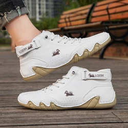 Zapatillas de deporte de cuero para hombre, mocasines de diseñador de lujo, zapatos deportivos para caminar, botines cómodos, zapatos de motocicleta de alta calidad, 2023