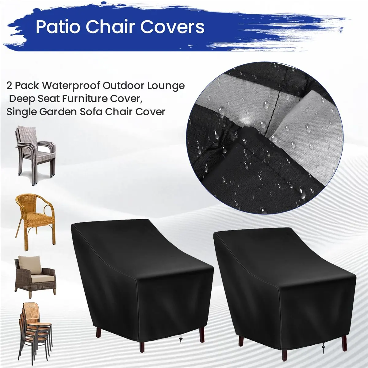 

T70C! Patio Chair Covers,2 Pack Waterproof Outdoor Lounge Deep Seat Furniture Cover,Single Garden Sofa Chair Cover 27X31X40In