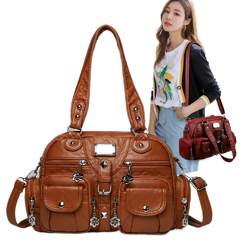 

2025 New Fashionable Retro Large Capacity Bag with Advanced Sense Underarm Bag Soft Leather Multi Pocket Single Shoulde