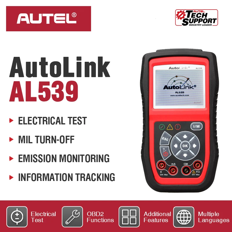 

Autel AutoLink AL539 OBDII CAN Scan Tool Electrical Test Tool Code Reader Car Detector OBD 2 Diagnostic Scanner PK AL539B AL519