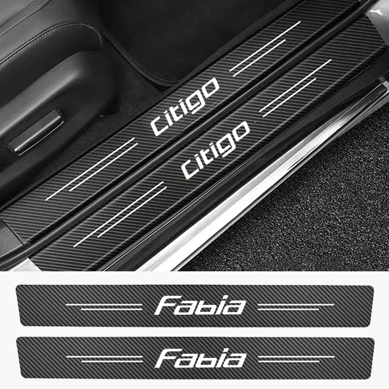 

4 шт. наклейка на порог автомобиля из углеродного волокна для Skoda CITIGO FABIA KAMIQ KAROQ KODIAQ octavia Yeti карбоновые защитные полосы