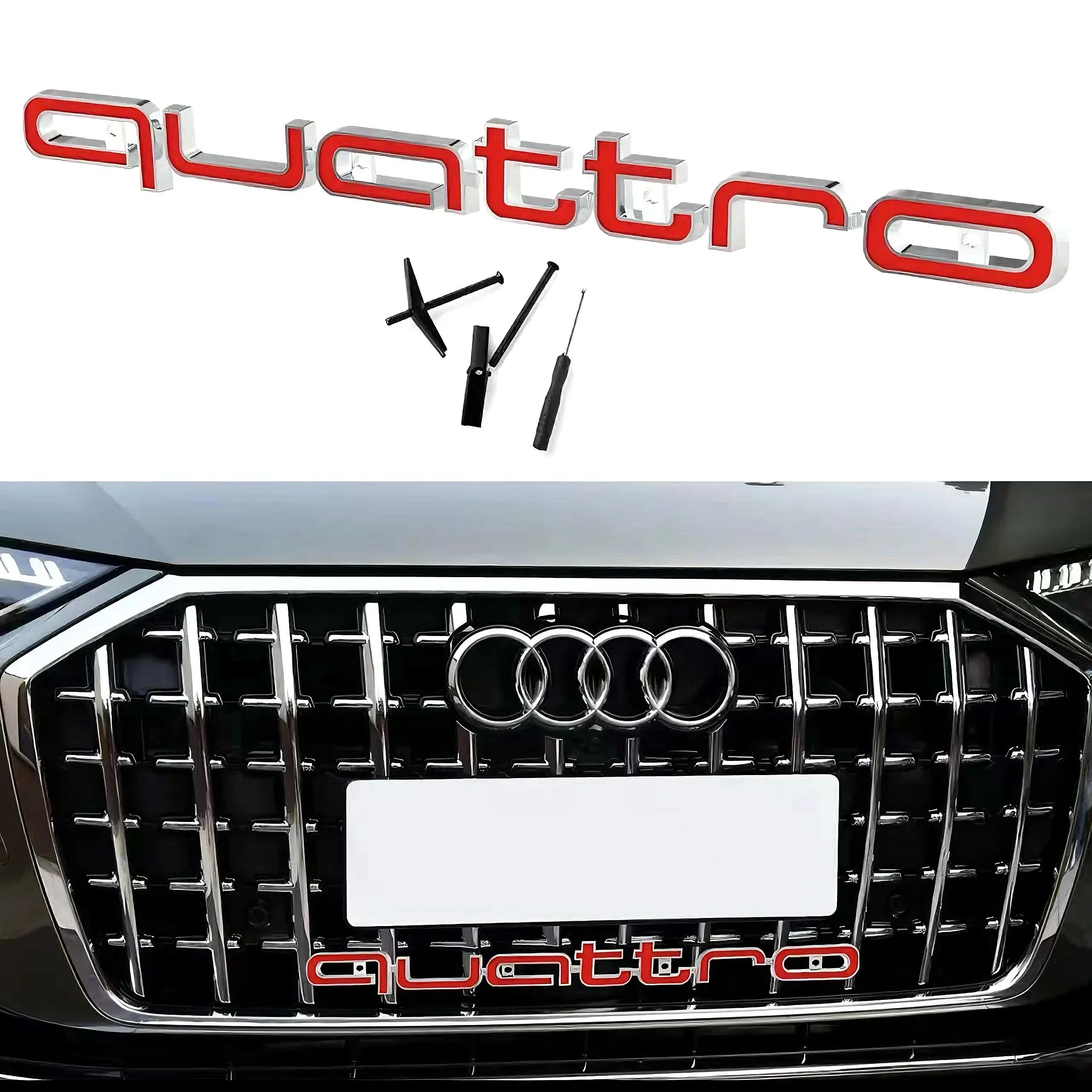 Quattro شعار ثلاثية الأبعاد ABS سيارة الجبهة مصبغة شعار لأودي S3 S4 S5 RS3 RS4 RS6 A3 A4 A5 A6 A6L A7 A8 Q3 Q5 Q7 شارة الملحقات #5