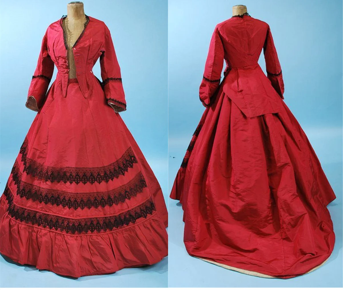 1860's Red Dress Gown Medieval Vintage Costume Victorian Cival War Southern Belle Ball Gown Historical Costume