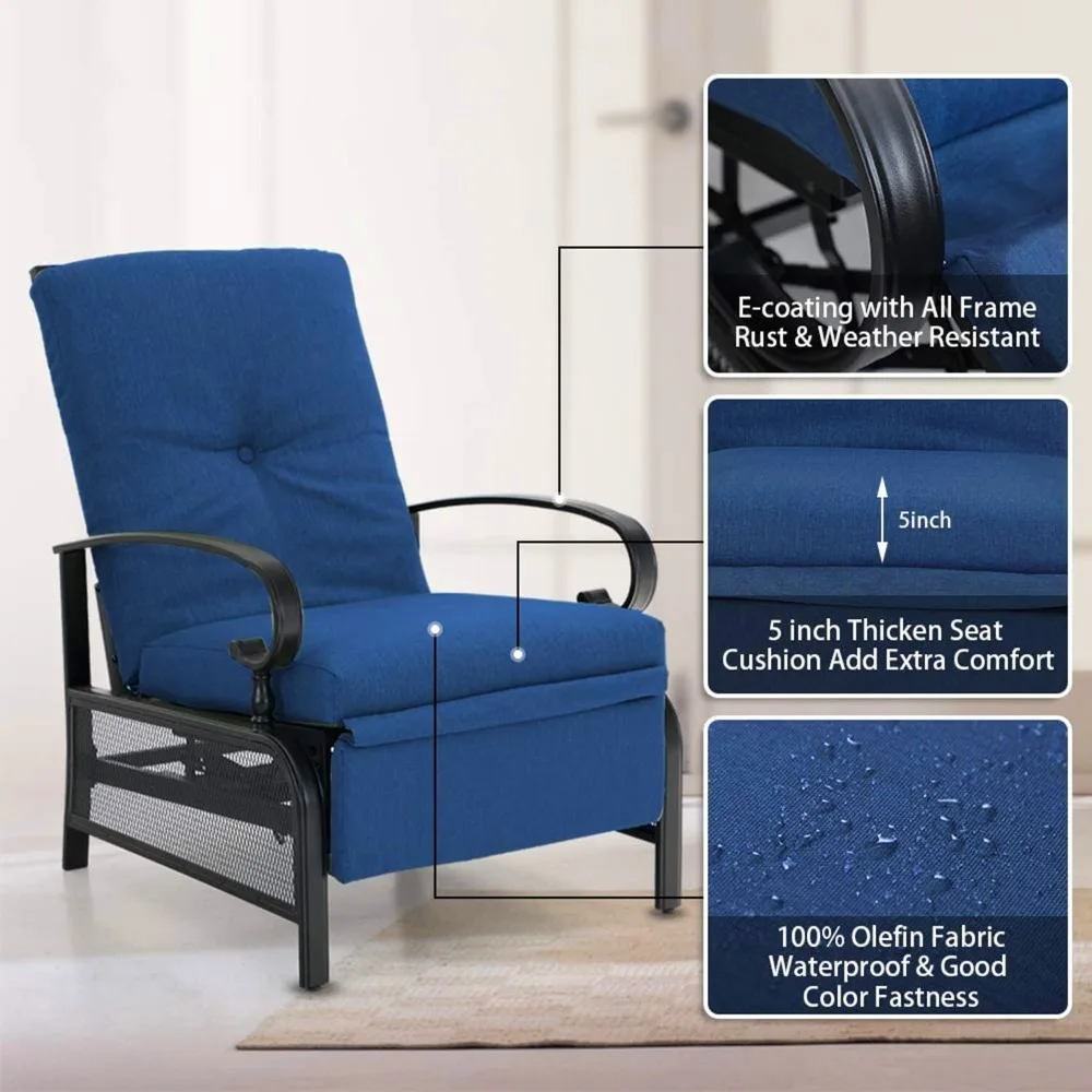 طقم كرسي فناء مكون من قطعتين مع وسادة خارجية قابلة للتعديل باللون الأزرق