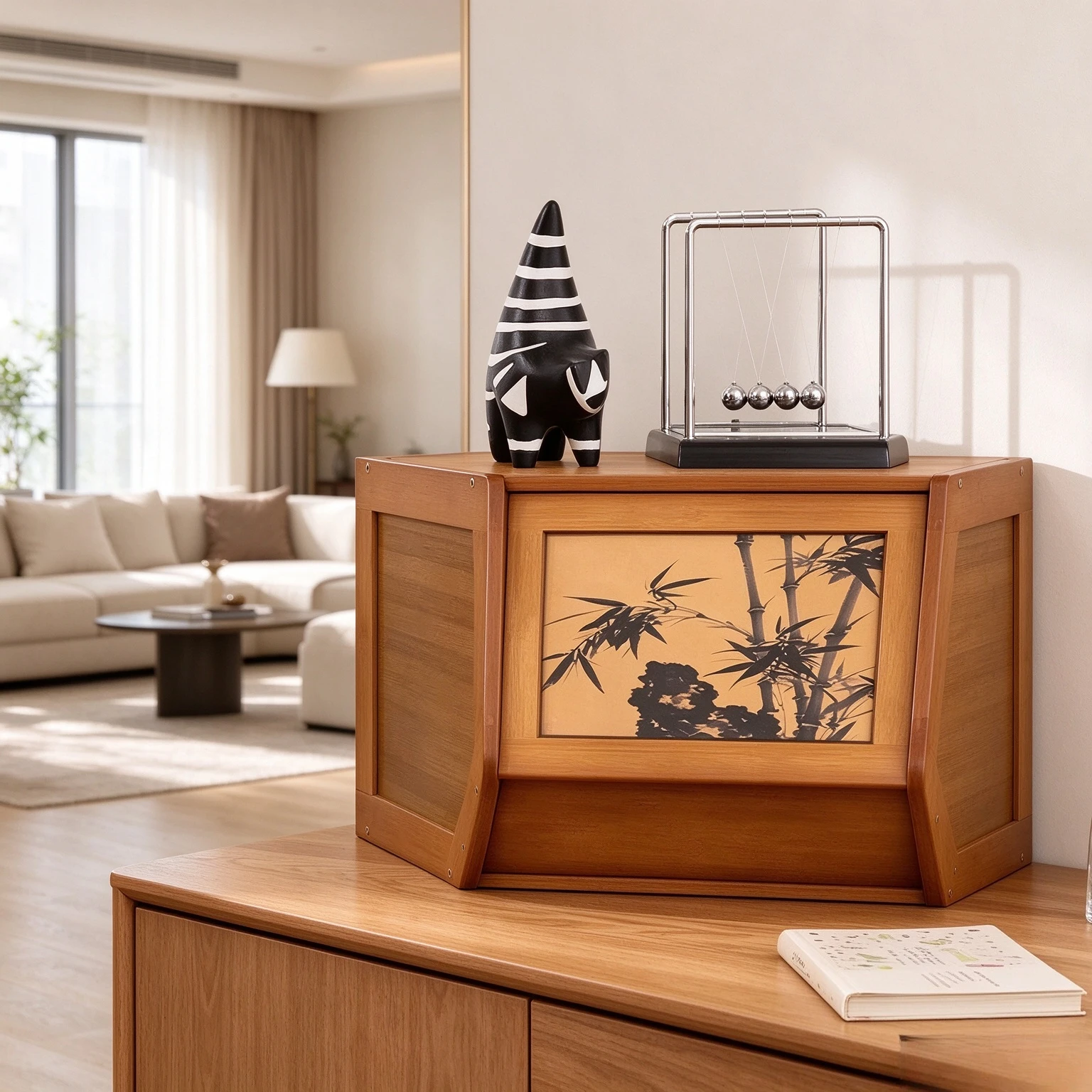 Scandinavian Bamboo Bay Window Storage Cabinet, Space Saving Tatami Ottoman Rack for Balcony, Living Room and Small Apartment