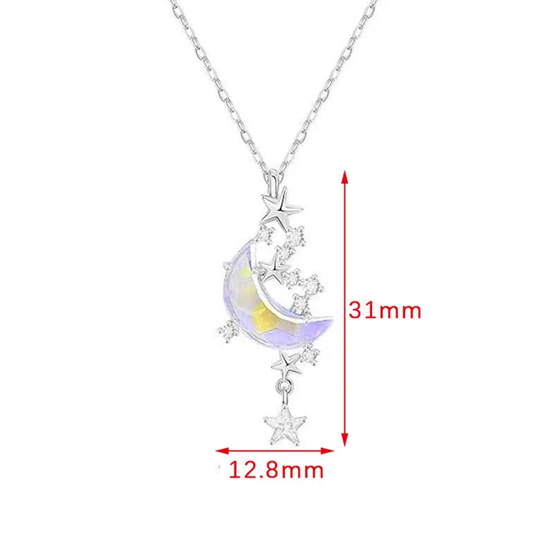 Star Moon Moonstone Titanium Steel Chain Necklace Woman Romantic Glazed Stone Pendant Necklaces Wedding Party Fashion Jewelry