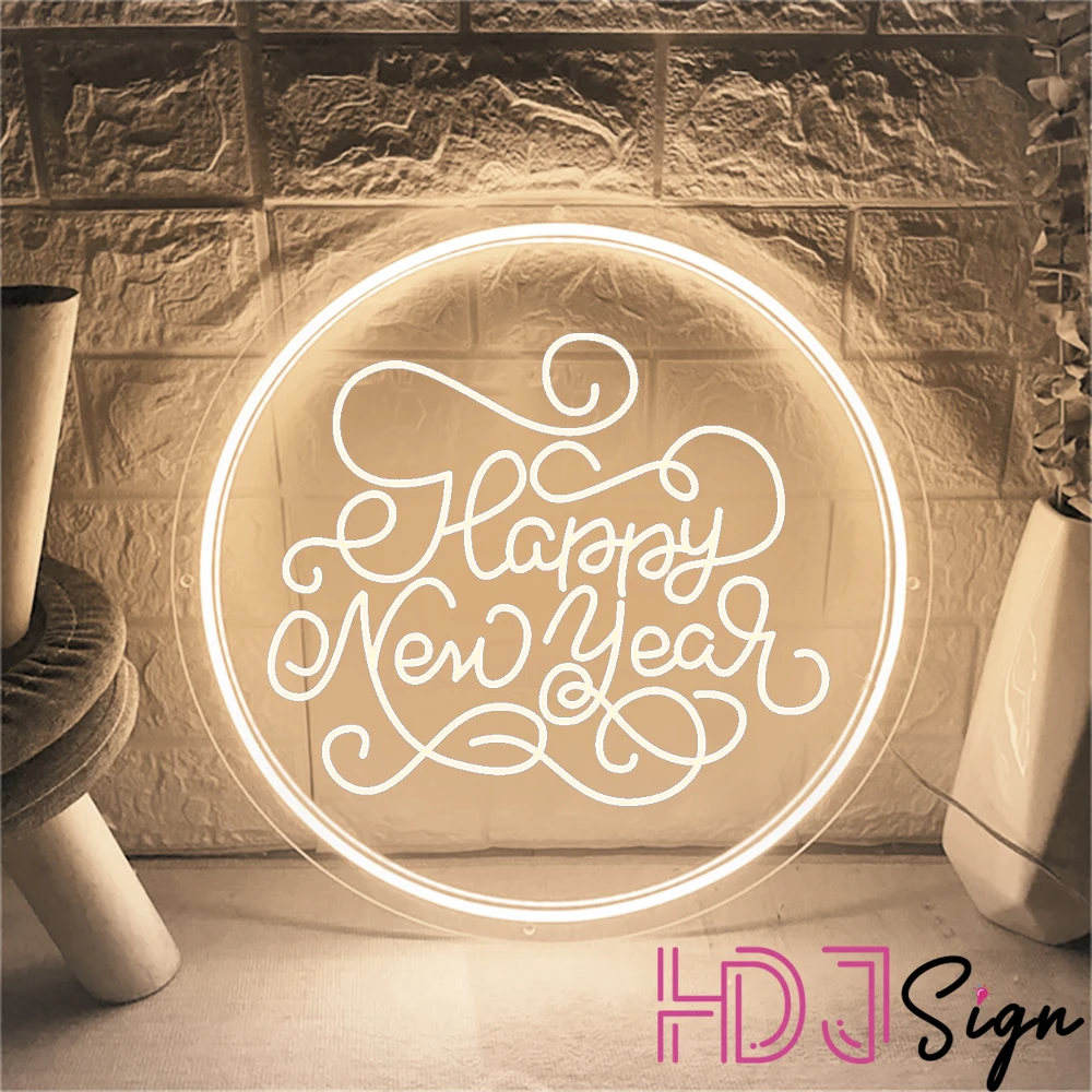 

Happy New Year Neon Sign 3D Carving Home Bar Decor Cafe Wall Decoration Club Kitchen Led Luminous Christmas Signs Lights Gift