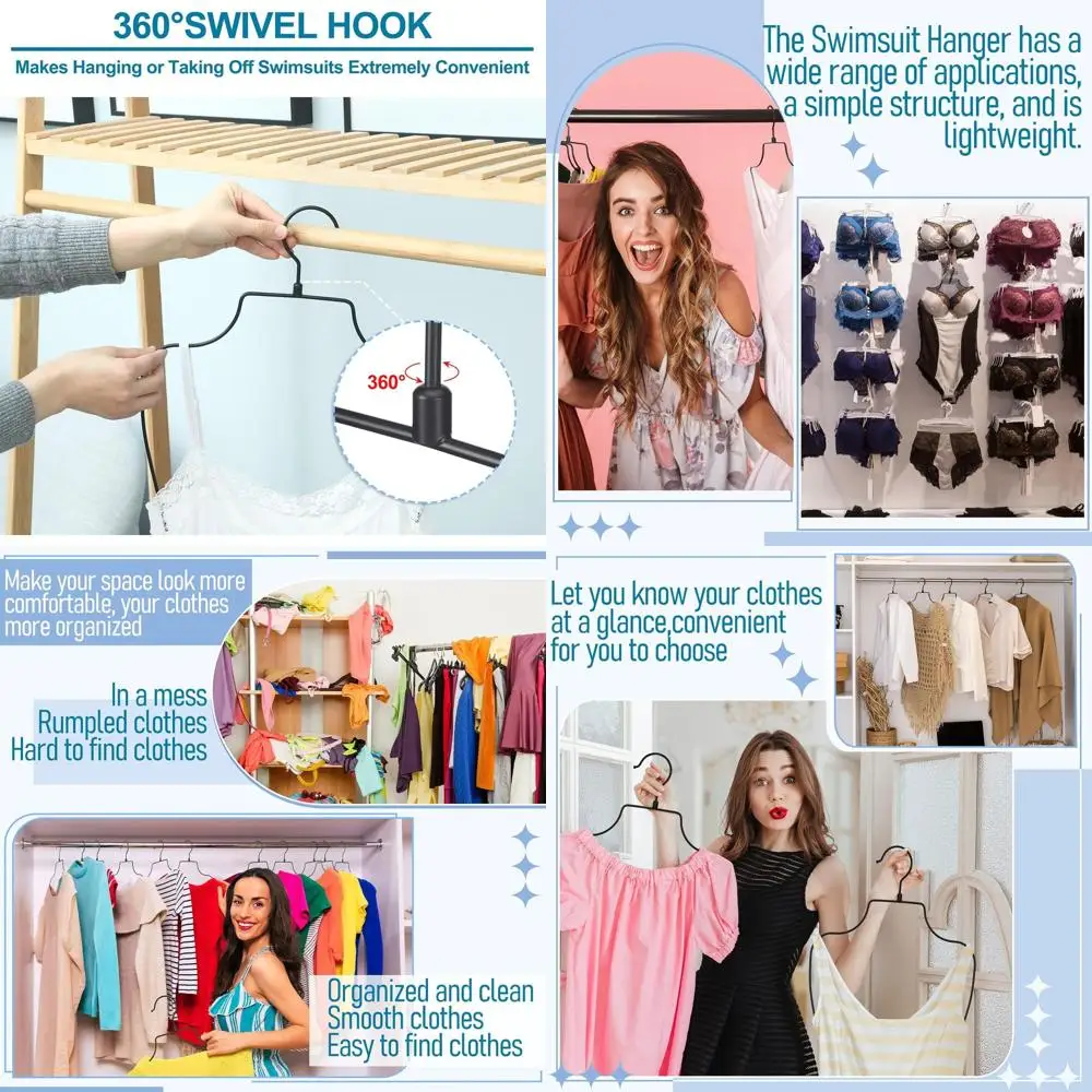 

Black 12-Pack Swimsuit Hangers with Swivel Hooks for Lingerie and Bikini Display Racks