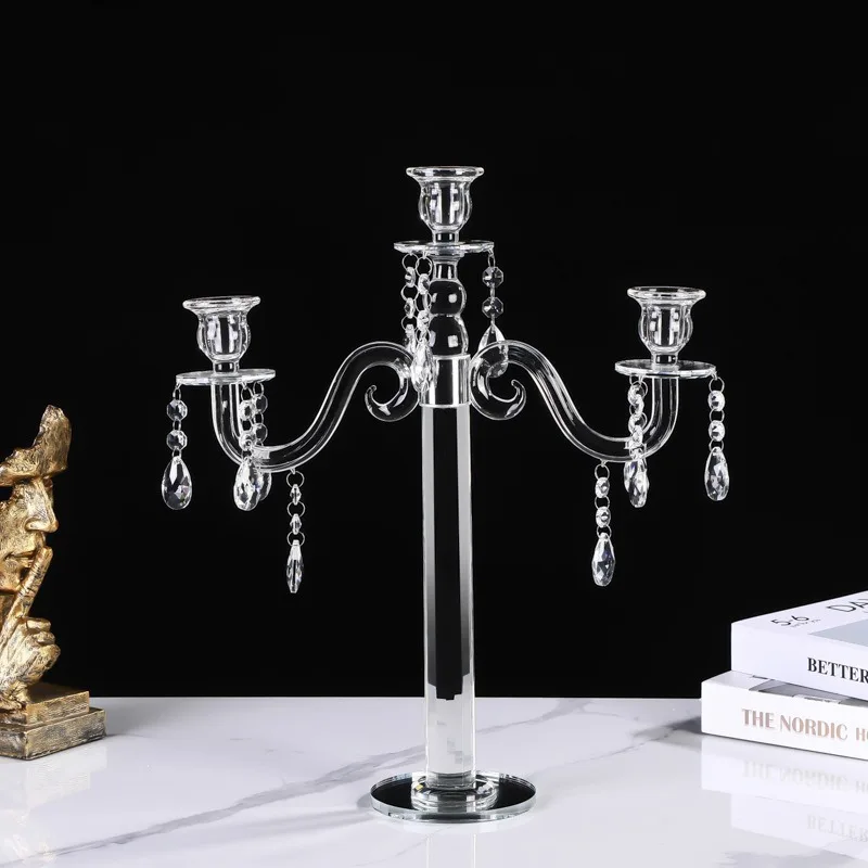 Handmade Multi-Arm Crystal Glass Candelabra Table Centerpiece Wedding Christmas Romantic Candlelight Dinner Home Decor JD