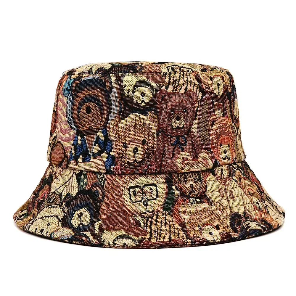 Spring/Summer Fashion Outdoor Sun-proof Basin Cap For Women Bear Print Bucket Hat Unisex Fisherman Hat Men’s Leisure Hat