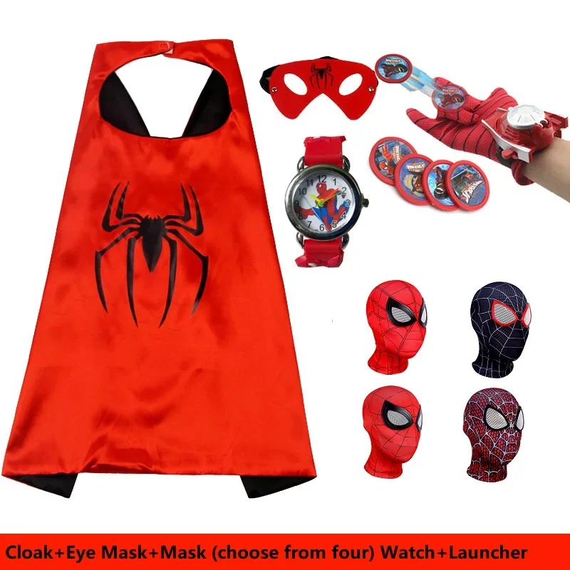 Halloween Children's Cloak Spider Cosplay Man Shield Sword Launcher Mask Cartoon Toy Anime Watch Set*.1