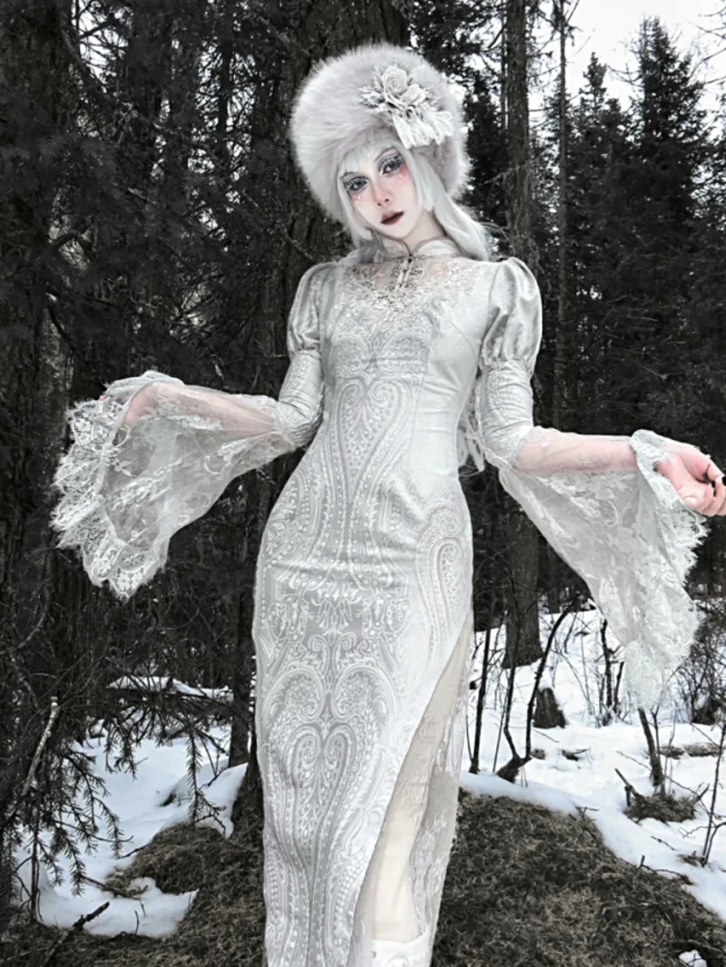 

Поставка крови ◆ Зов Снежной страны готическое жаккардовое бархатное платье русалки модифицированное платье Cheongsam зимнее