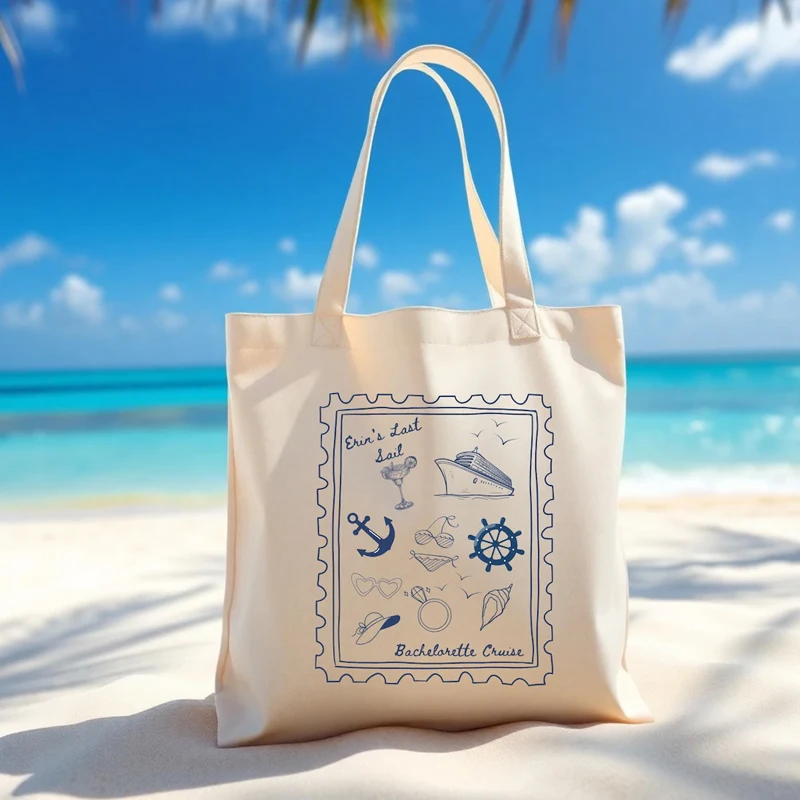 

Personalized Name Last Sail Bachelorette Cruise Canvas Tote Bags Custom Gifts for Her Wedding Bridal Shower Decoration Supplies