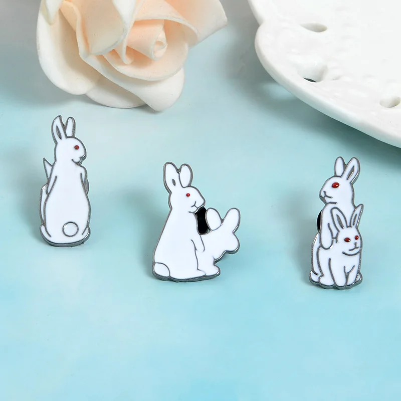 Brooch Pins Cartoon Animals Bunny Lapel Enamel Pin Denim Jackets Clothes Button Badge Funny Cute Jewelry Gifts Evil White Rabbit