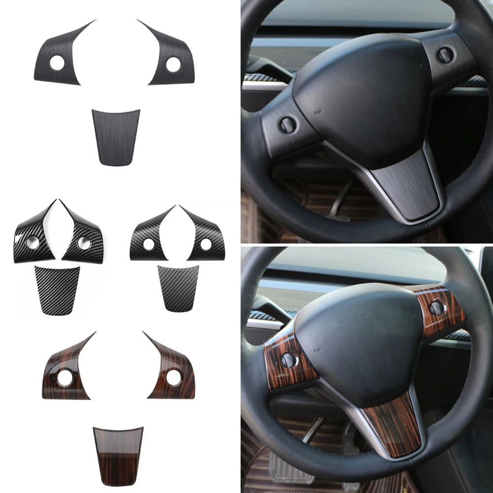 

3pcs/set Car Steering Wheel Cover For Model 3 2017-2022 for Model Y 2019-2022 Decoration Sticker Car Interior Accessories