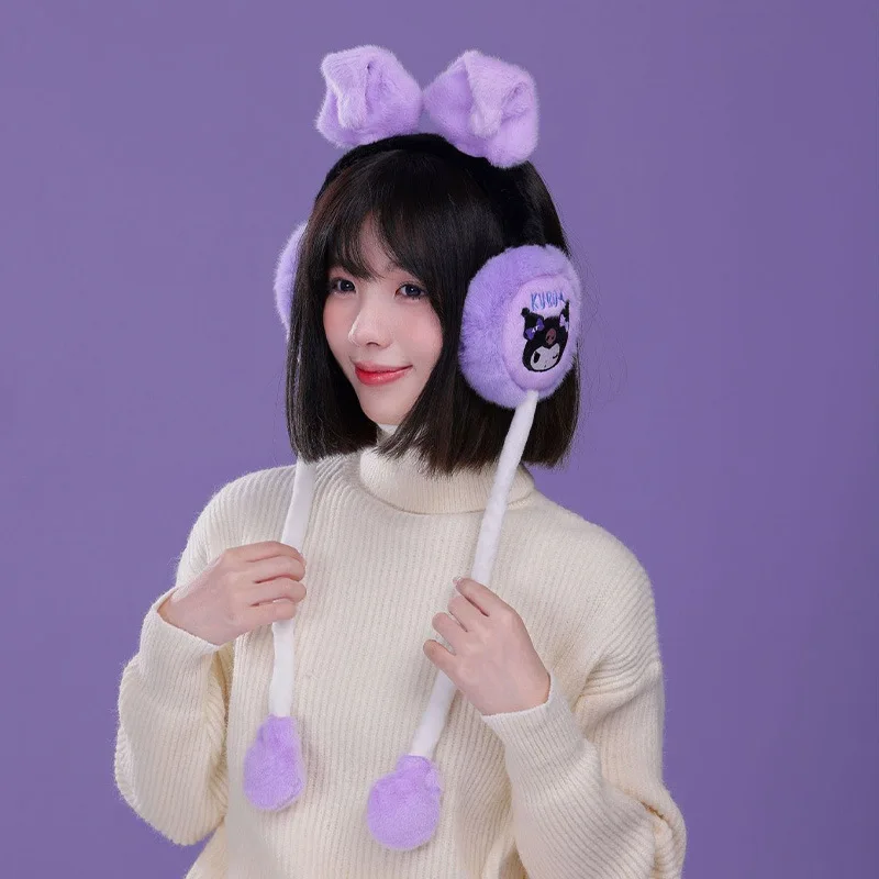 Anime Kuromi Cute Cartoon Girly Heart Match Winter Keep Warm Sanrios Cinnamoroll Protection From Cold Cartoon Pneumatic Earmuffs