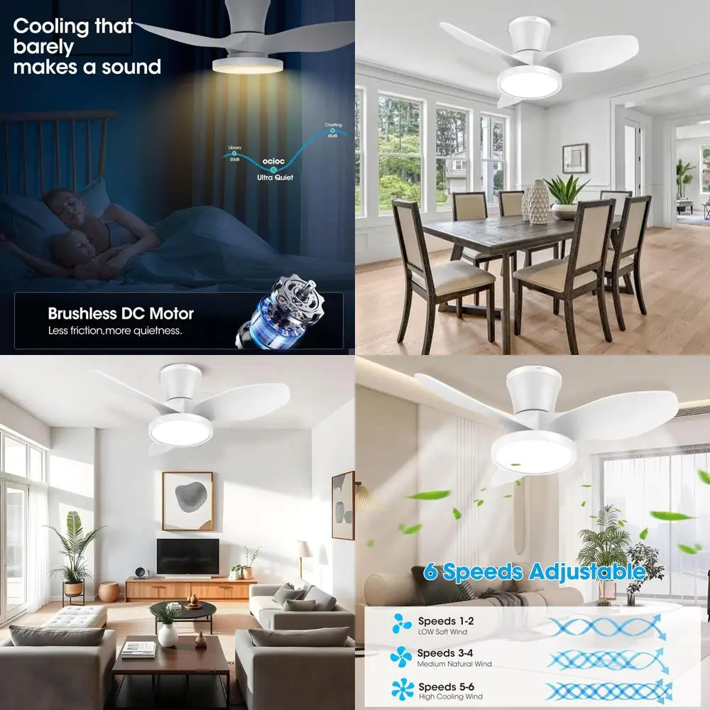 

32-дюймовый бесшумный потолочный вентилятор с двигателем постоянного тока, светодиодной подсветкой и пультом дистанционного управления, идеально подходит для кухни, спальни, столовой и террасы.