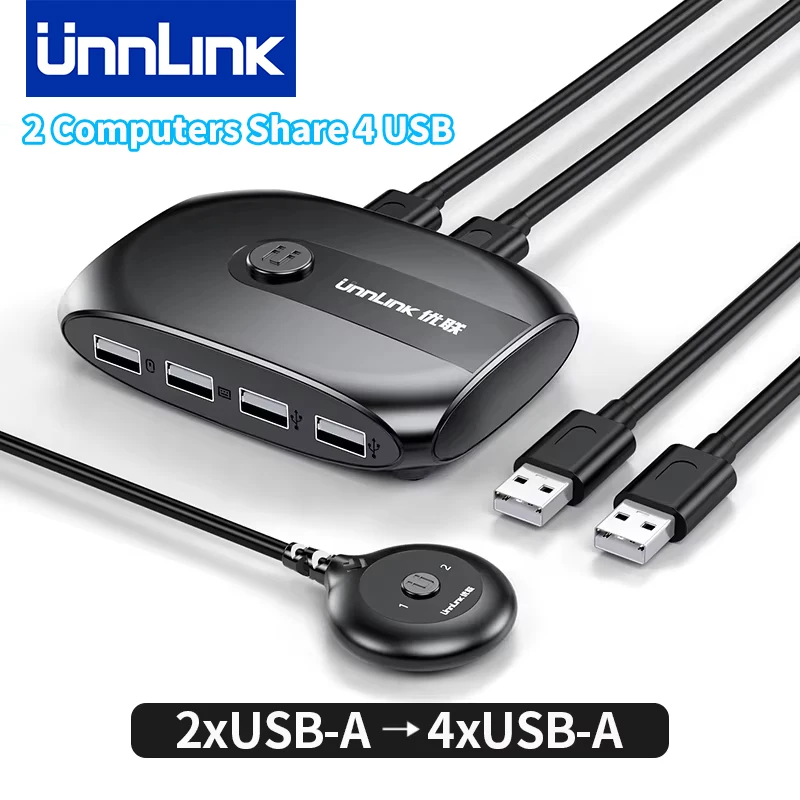 Unnlink USB KVM Switch USB 2.0 Switcher KVM Switch Selector Sharer for 2 Computer Share Keyboard Mouse Udisk Hard Drive