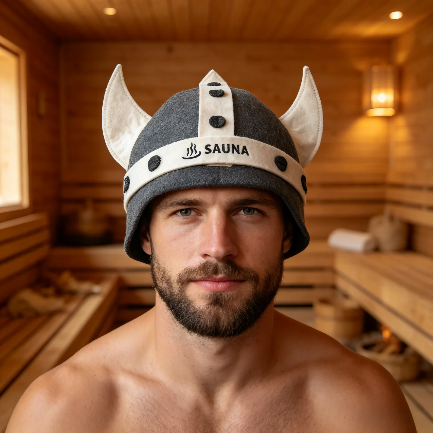 Viking Horn Wool Felt Sauna Hat Pure Wool Russian Banya Cap Heat Insulation Anti-scald SPA Bath Hat With SAUNA Embroidery Unisex