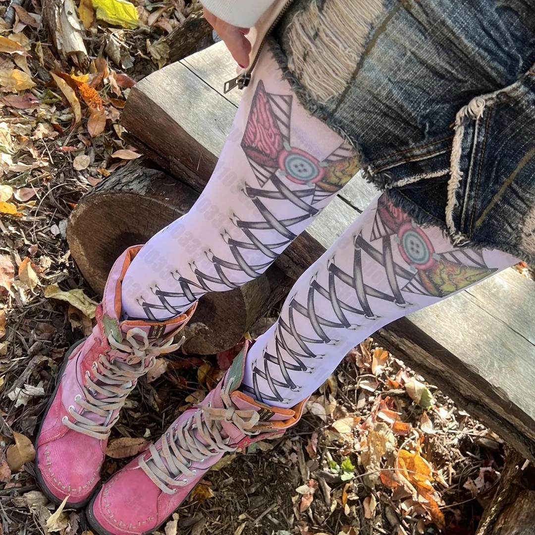 Harajuku Aesthetics Emo Girls Printing lolita Tight Pantyhose  Y2k Style Punk Retro Printed Tight Pantyhose Gothic Women Socks