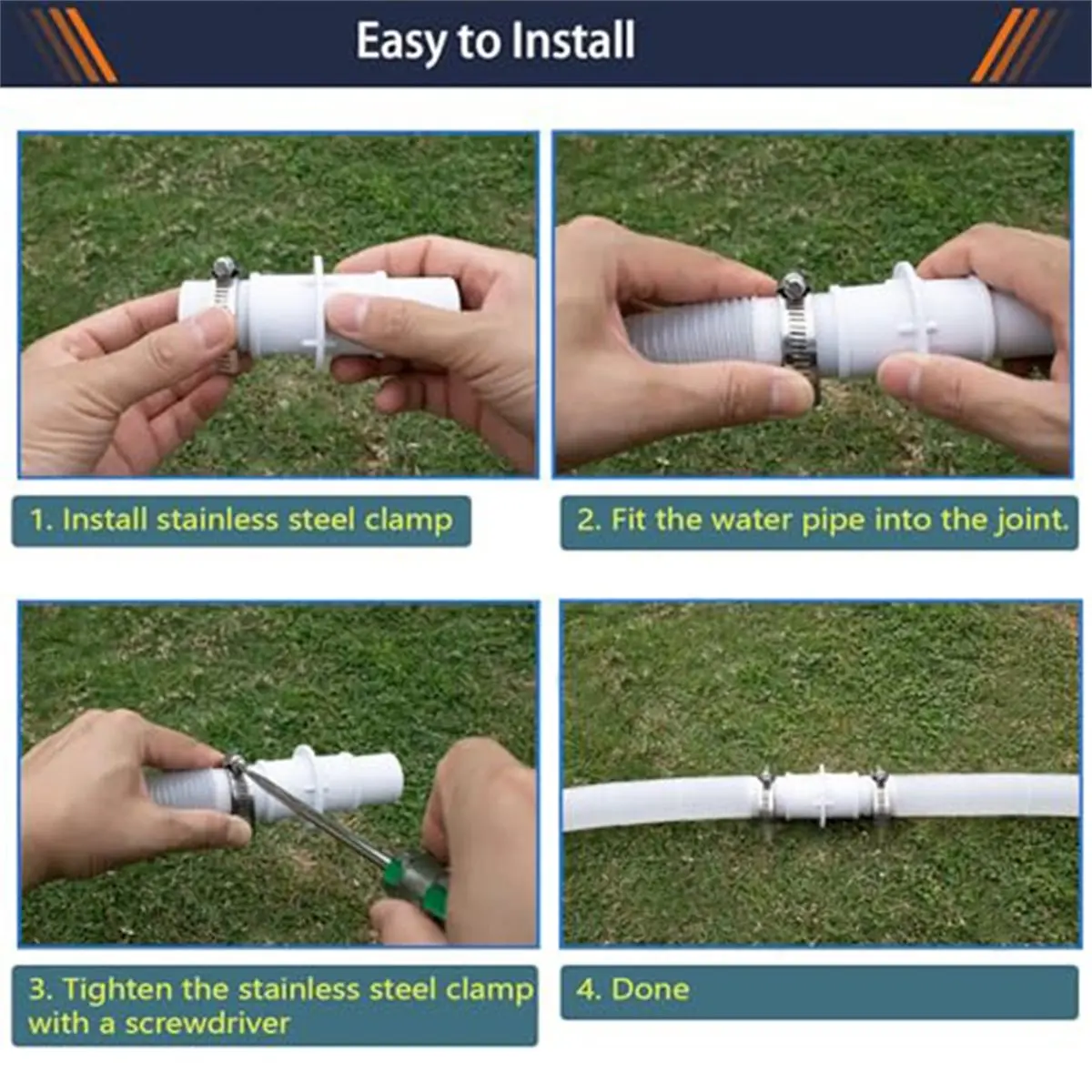 Pool Connector Hose Couplings are Available in 1-1/4 Inch and 1-1/2 Inch 4-Piece Sets with for Swimming Pool Vacuum