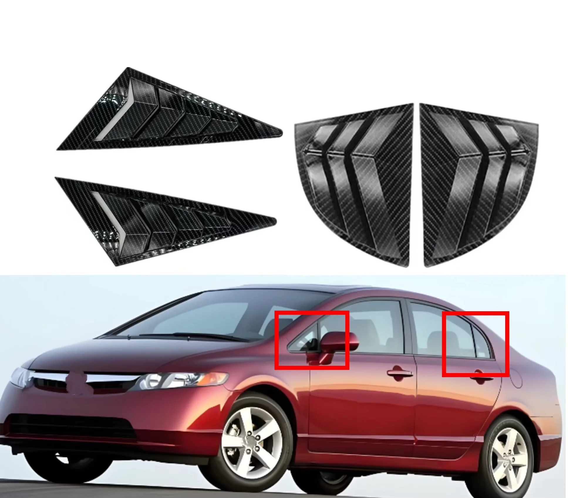 

Fit For Honda Civic Senda 8th 2006- 2009 2010 Front Rear Side Window Blinds Trim Cover Louver Stickers Frame ABS Carbon Fiber