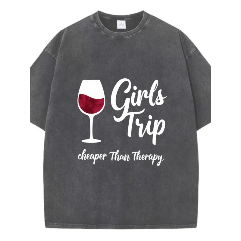 تي شيرت رجالي مغسول رمادي داكن كأس للنبيذ رحلة بنات أرخص من العلاج مطبوع جودة عالية 100% قطن 230 جرام #4