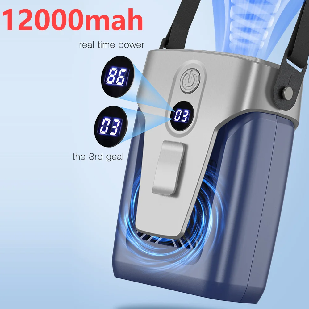 

12000mAh Portable Waist Fan USB Rechargeable Air Conditioner Bladeless Mute Hanging Neck Fan Summer Mini Fan for Outdoor Sports