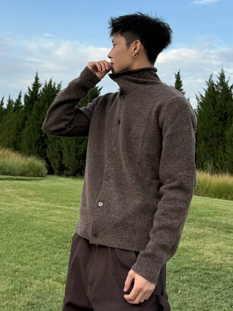 

Вязаный открытый кардиган кофейного цвета из смешанного волокна с цветочным принтом, повседневный длинный свитер свера, пальто для мужчин, осенний сезон, удобная посадка