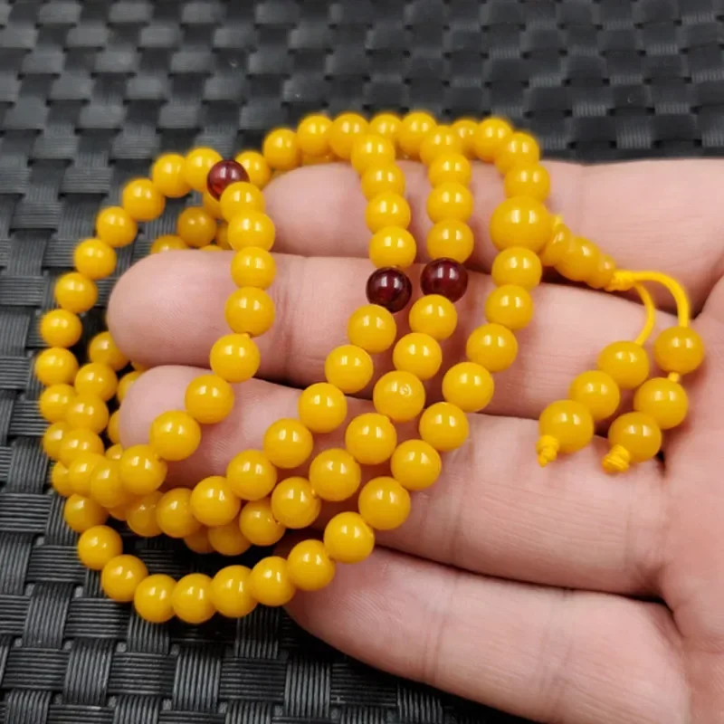 Minyak ayam kuning lilin madu gelang Multi lingkaran 108 manik-manik Buddha rantai Sweater pria dan wanita