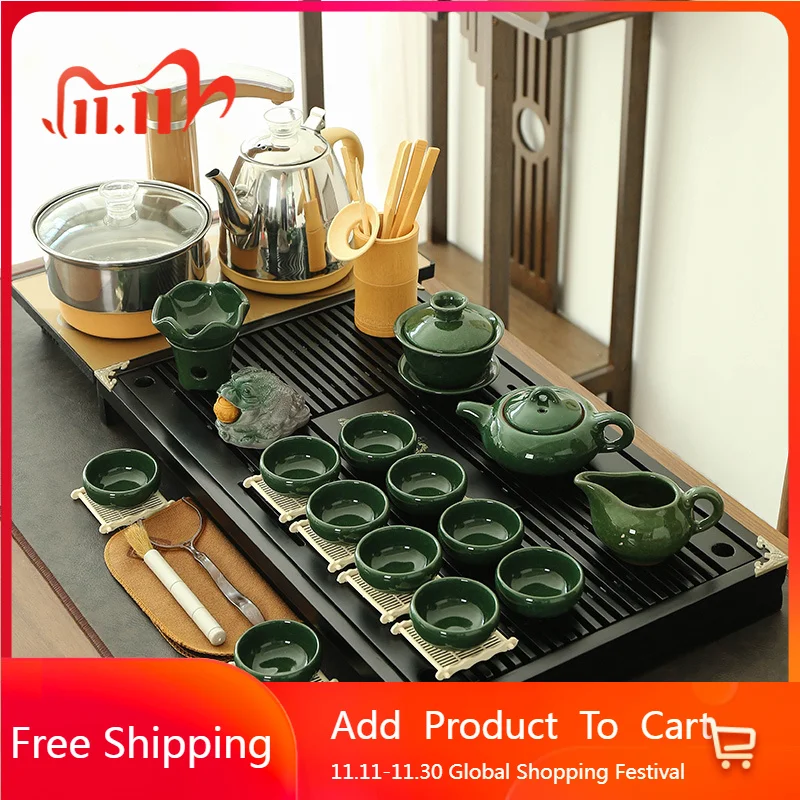 

Керамический бамбуковый поднос для чая, роскошные аксессуары, настольная церемония, большой поднос для чая, китайский горшок, прямоугольная тарелка, бандажи, украшения для дома