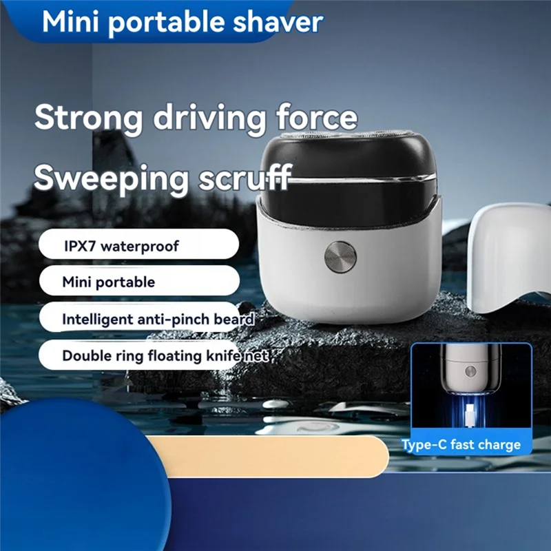 【استيقاظ】ماكينة حلاقة كهربائية لشفرات اللحية ماكينة حلاقة مغناطيسية صغيرة محمولة بحجم الجيب للرجال باللون الرمادي الداكن