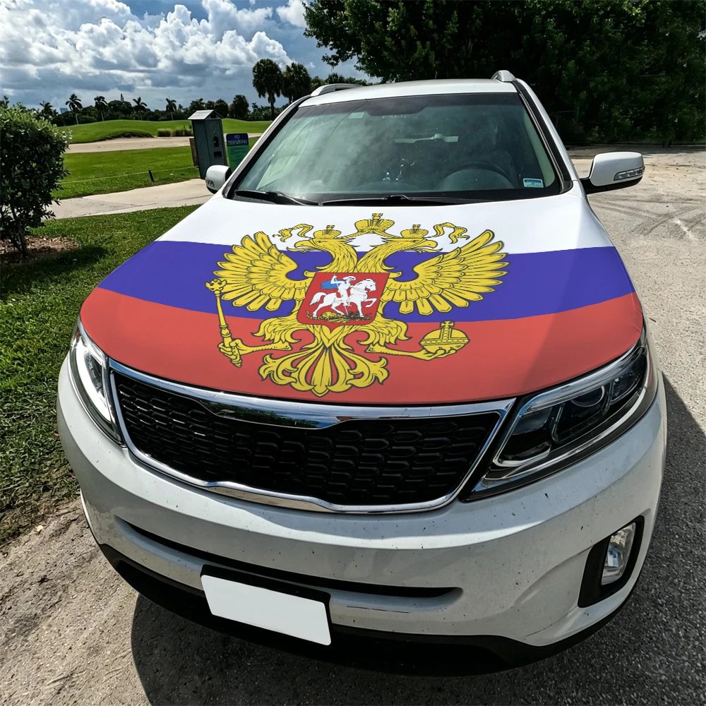 3.8x5.3ft Russia two headed eagle Car Hood Cover Flag Car Bonnet Banner Elastic Fabrics Windproof Patriotic Automotive