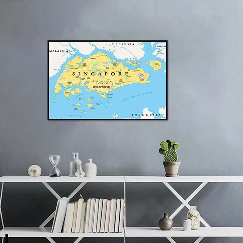 59*42cm mapa do singapura não-tecido pintura em tela parede sem moldura impressão decorativa imagem arte cartaz decoração para casa