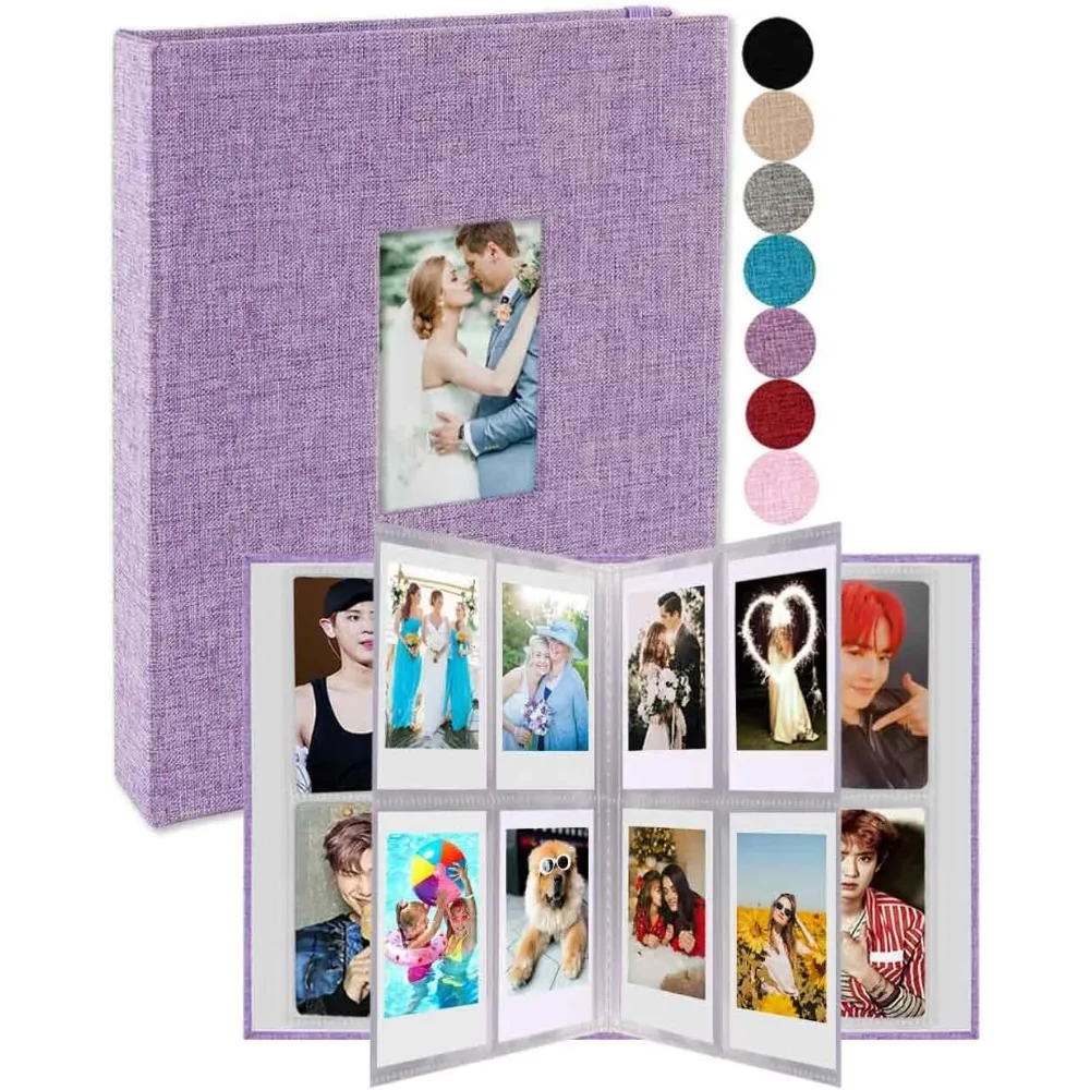 

2x3 Photo Album 208 Vertical Photos - Linen Front Window, Photo Album 2x3 Compatible with Photocards