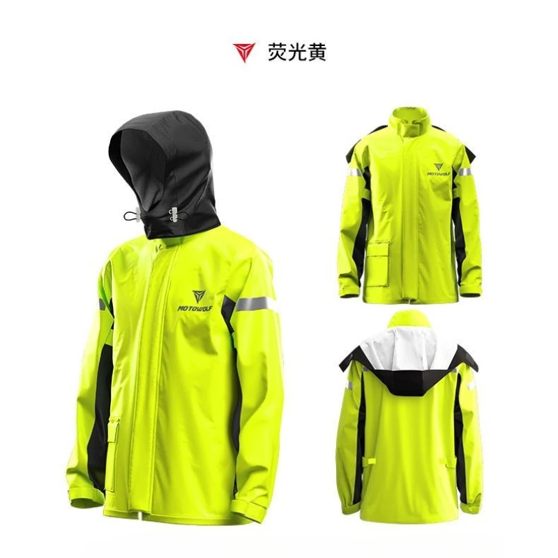 Motowolf Motorcycle Rain Suit Reflective Split Jacket Pants Set Heavy Rainproof Breathable Mesh Lining Cycling Raincoat