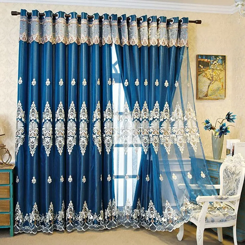 1 Panel 160cm Width European Double Layer Curtain for Living Room Bedroom Luxury European Embroidered Curtain image 5
