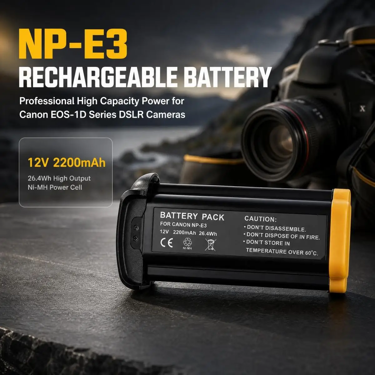 2200mAh NP-E3 Rechargeable NiMH Replacement Battery for Canon EOS-1D 1Ds 1D Mark II 1Ds Mark II 1D Mark II N DSLR Digital Camera