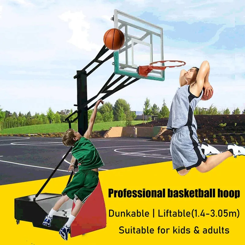 Adjustable 4.5-10ft Dunk Outdoor Weatherproof System Solid Base With Wheels Basketball Hoop Basketball Stand